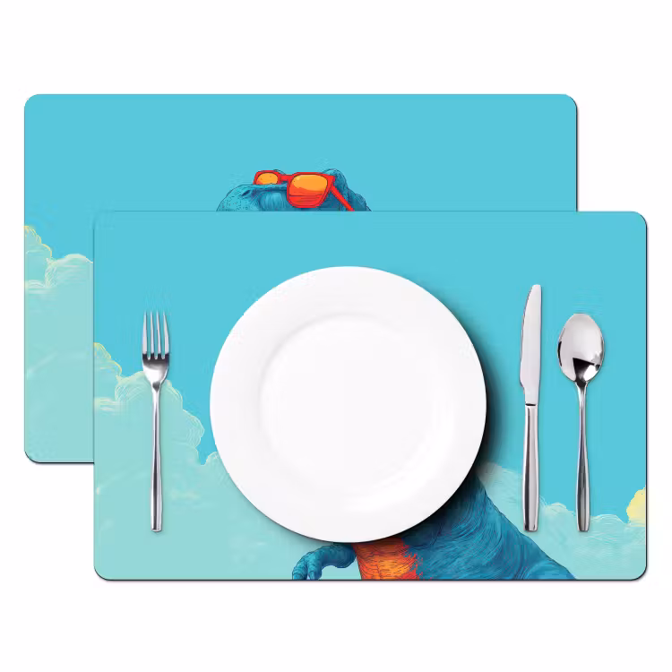 T-Rex - Blauw - Wolken - Zonnebril Placemat vinyl groot -zzsfeer2_Kitchenyeah-website