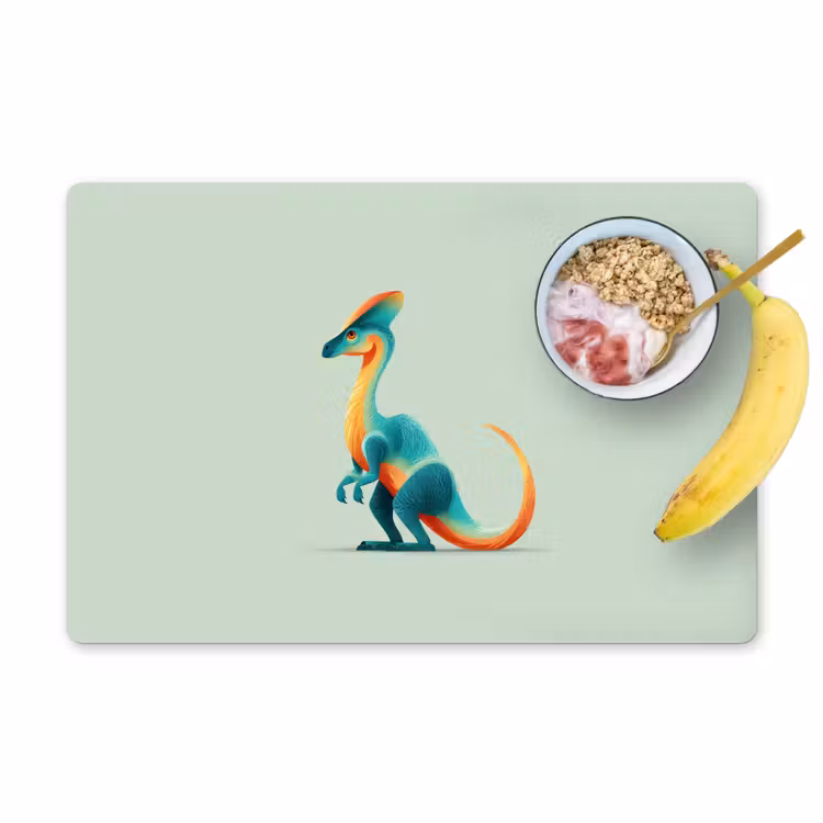 Staart - Dino - Minimalistisch - Blauw Placemat vinyl groot -zzzproduct_Kitchenyeah-website