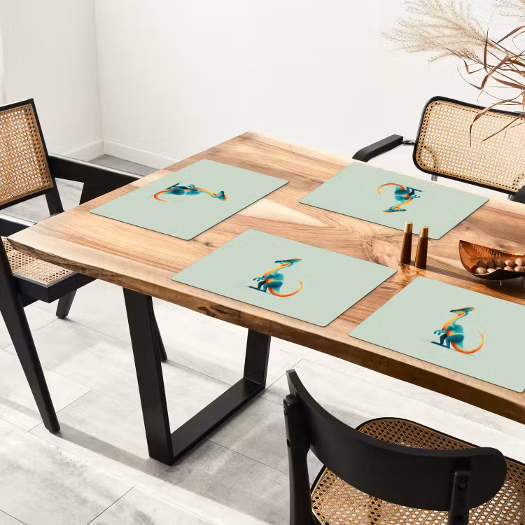 Staart - Dino - Minimalistisch - Blauw Placemat vinyl groot -zzsfeer4_Kitchenyeah-website