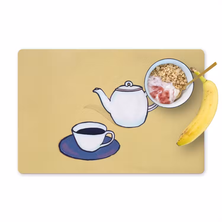 Theepot - Kopje - Beige - Illustratie Placemat vinyl groot -zzzproduct_Kitchenyeah-website