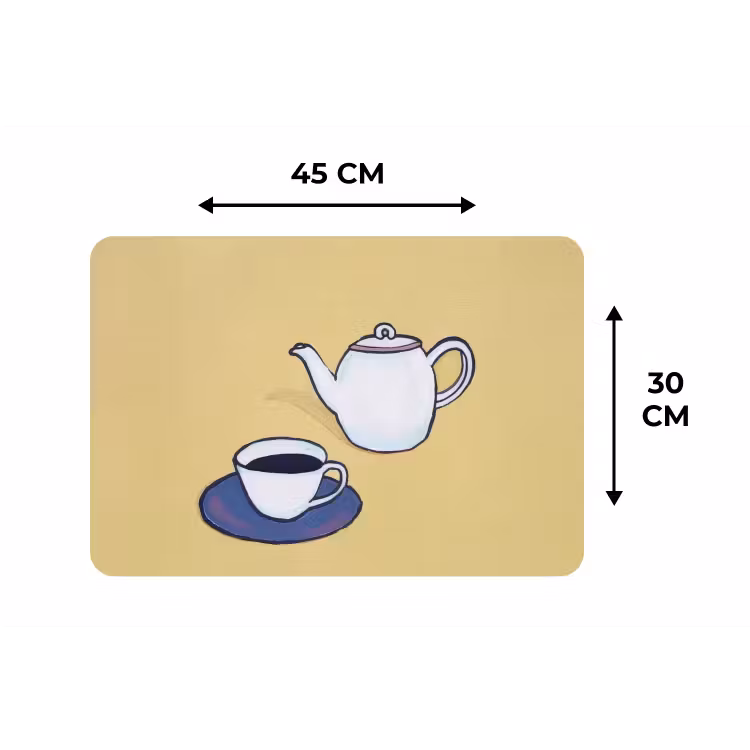 Theepot - Kopje - Beige - Illustratie Placemat vinyl groot -specs