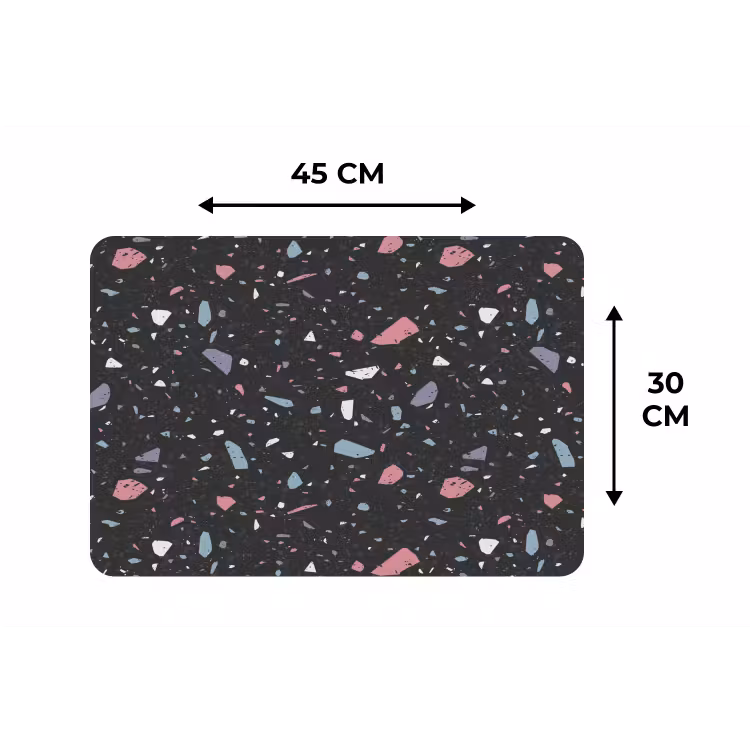 Terrazzo - Patroon - Zwart - Zacht Placemat vinyl groot 368 -specs