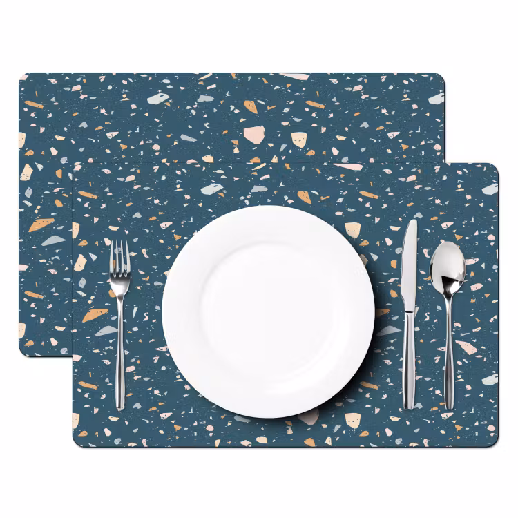 Terrazzo - Patroon - Kleurrijk - Diep blauw Placemat vinyl groot 368 -zzsfeer2_Kitchenyeah-website