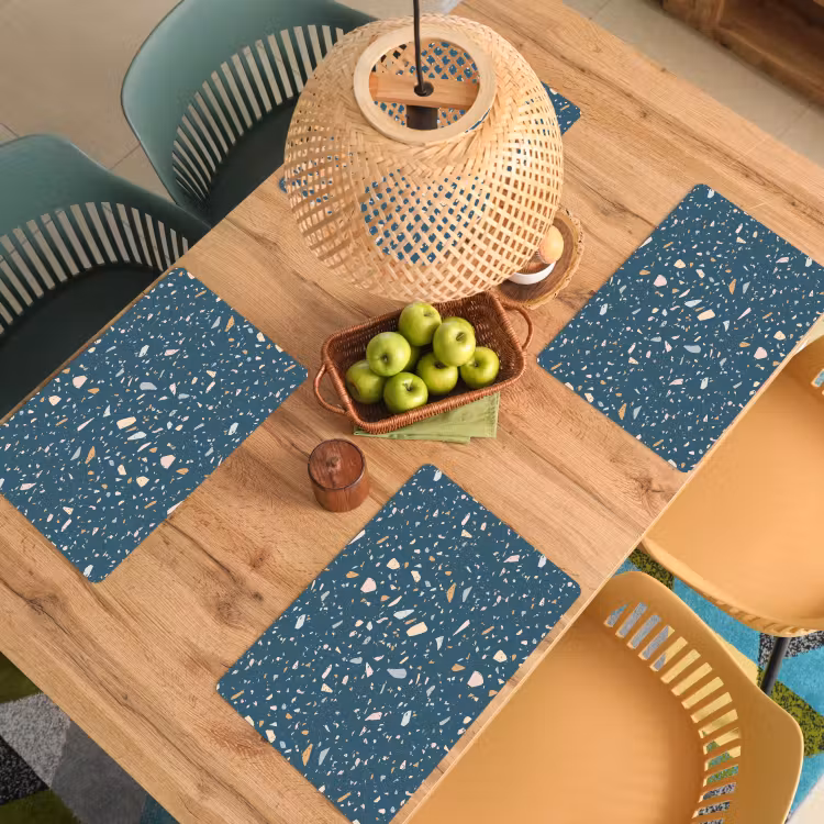 Terrazzo - Patroon - Kleurrijk - Diep blauw Placemat vinyl groot 368 -zzsfeer5_Kitchenyeah-website