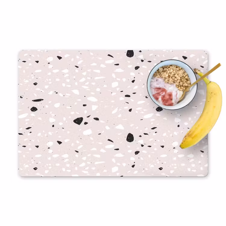 Terrazzo - Patroon - Zacht - Zwart - Wit Placemat vinyl groot 368 -zzzproduct_Kitchenyeah-website
