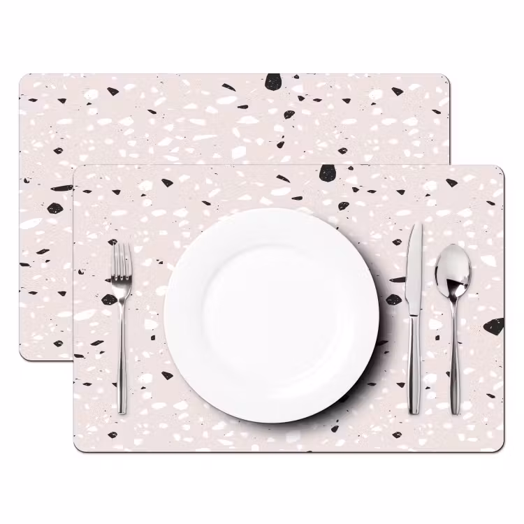 Terrazzo - Patroon - Zacht - Zwart - Wit Placemat vinyl groot 368 -zzsfeer2_Kitchenyeah-website