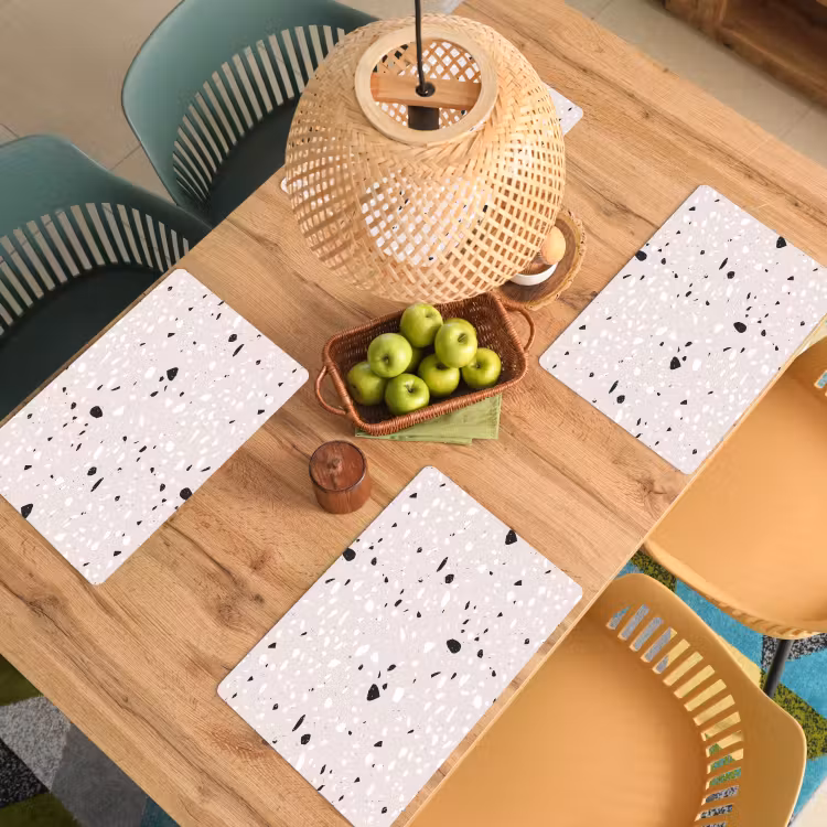 Terrazzo - Patroon - Zacht - Zwart - Wit Placemat vinyl groot 368 -zzsfeer5_Kitchenyeah-website