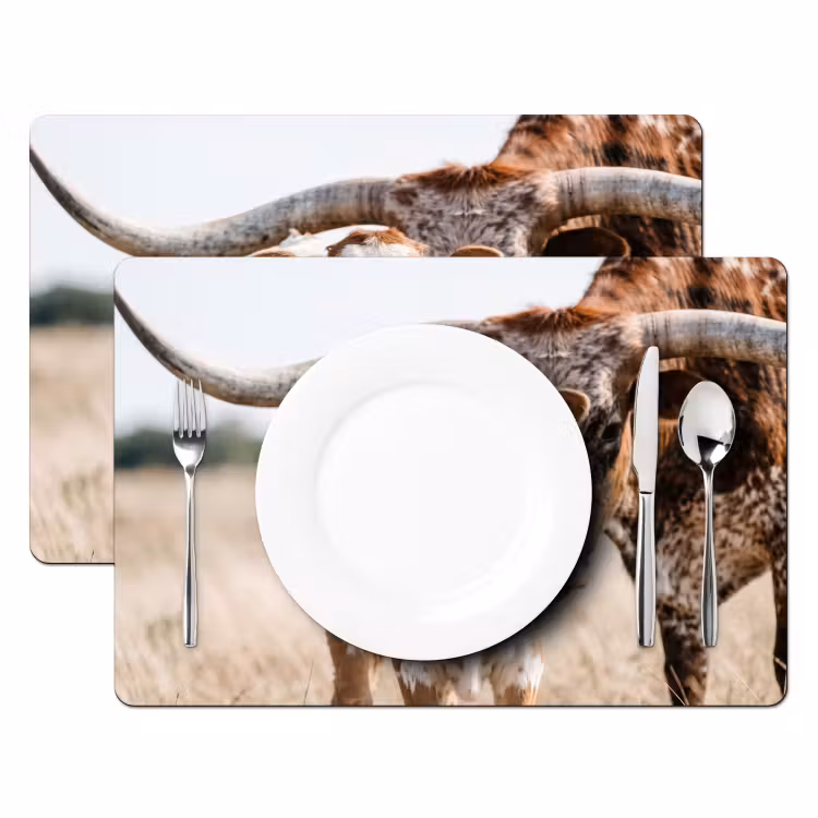 Texas Longhorn - Kalf - Weide - Dieren Placemat vinyl groot -zzsfeer2_Kitchenyeah-website
