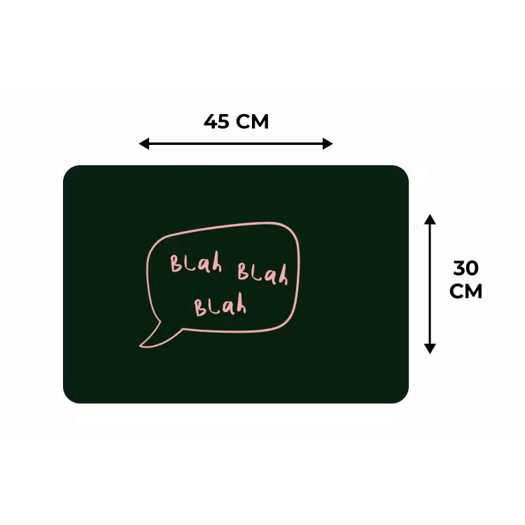 Tekstwolkje - Donkergroen - BLAH BLAH BLAH Placemat vinyl groot -specs