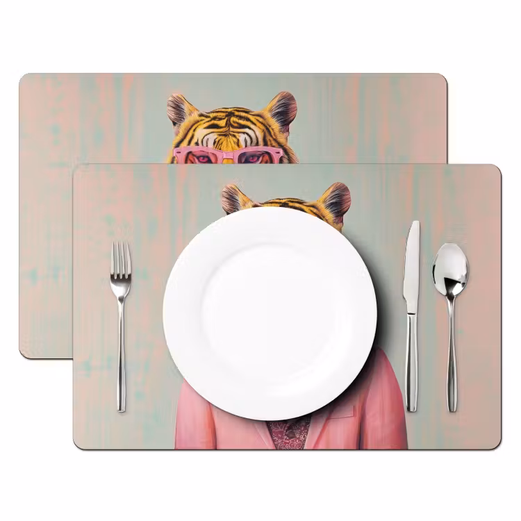 Tijger - Strik - Jasje - Roze Placemat vinyl groot -zzsfeer2_Kitchenyeah-website