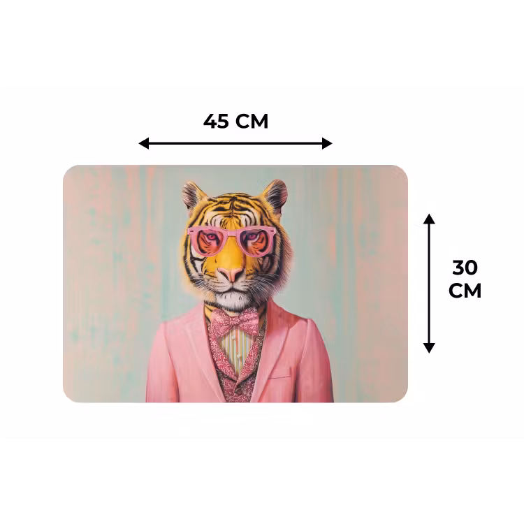 Tijger - Strik - Jasje - Roze Placemat vinyl groot -specs