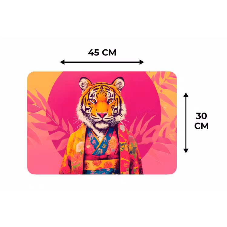 Tijger - Kimono - Planten - Roze Placemat vinyl groot -specs