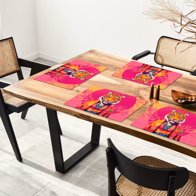 Tijger - Kimono - Planten - Roze Placemat vinyl groot -zzsfeer4_Kitchenyeah-website