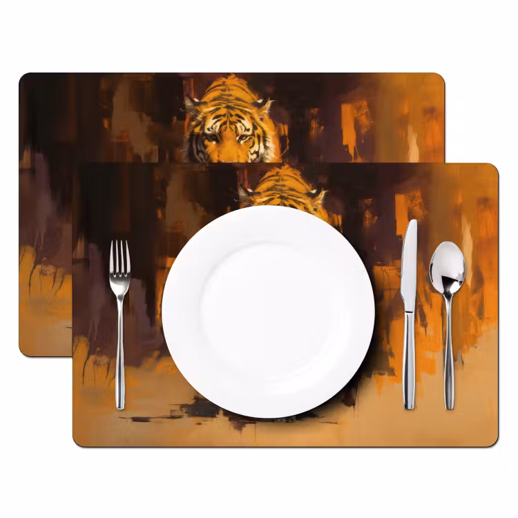 Tijger - Geschilderd - Oranje - Penseelstreken Placemat vinyl groot -zzsfeer2_Kitchenyeah-website