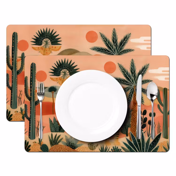 Tijger - Palmen - Cactus - Oranje Placemat vinyl groot -zzsfeer2_Kitchenyeah-website