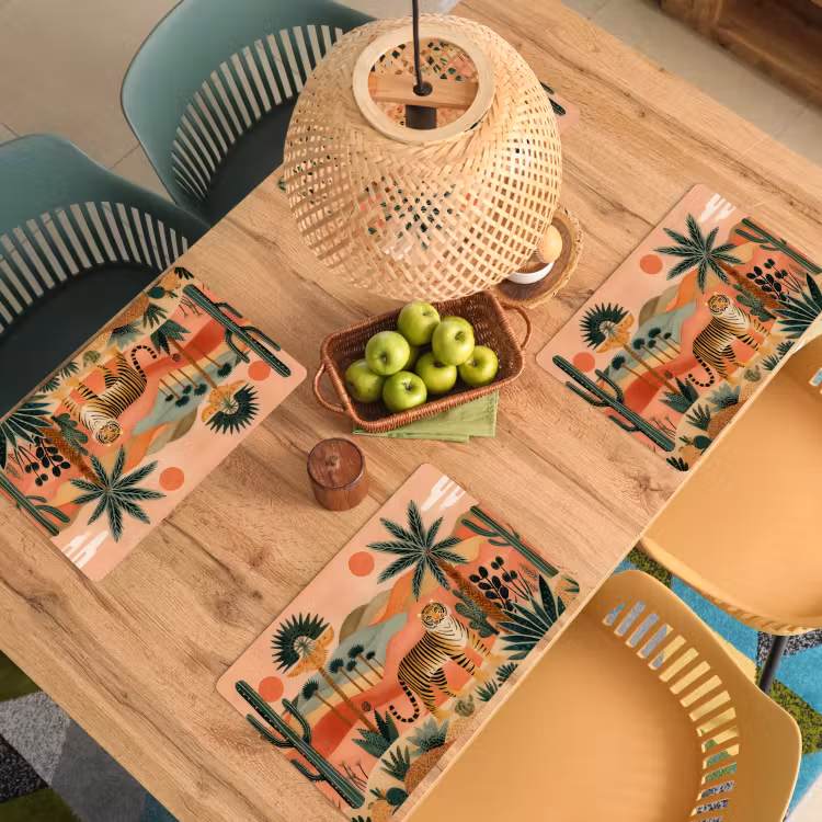 Tijger - Palmen - Cactus - Oranje Placemat vinyl groot -zzsfeer5_Kitchenyeah-website