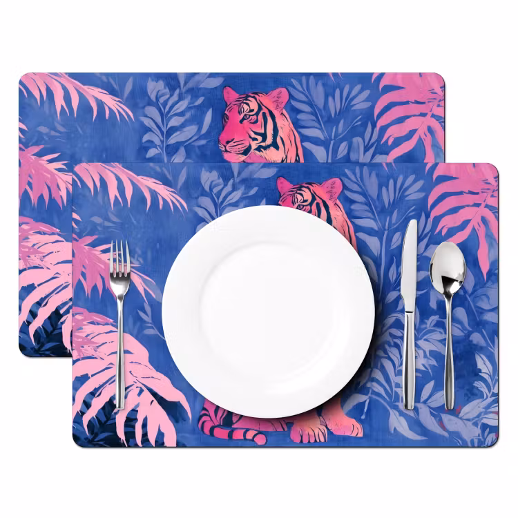 Tijger - Roze - Bladeren - Jungle Placemat vinyl groot -zzsfeer2_Kitchenyeah-website
