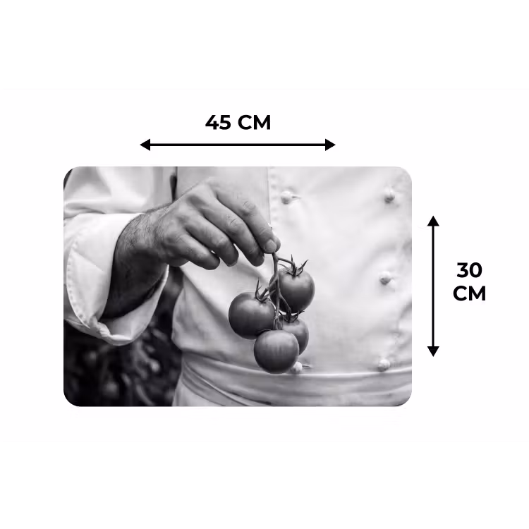 Tomaten - Chef - Zwart - Wit Placemat vinyl groot -specs