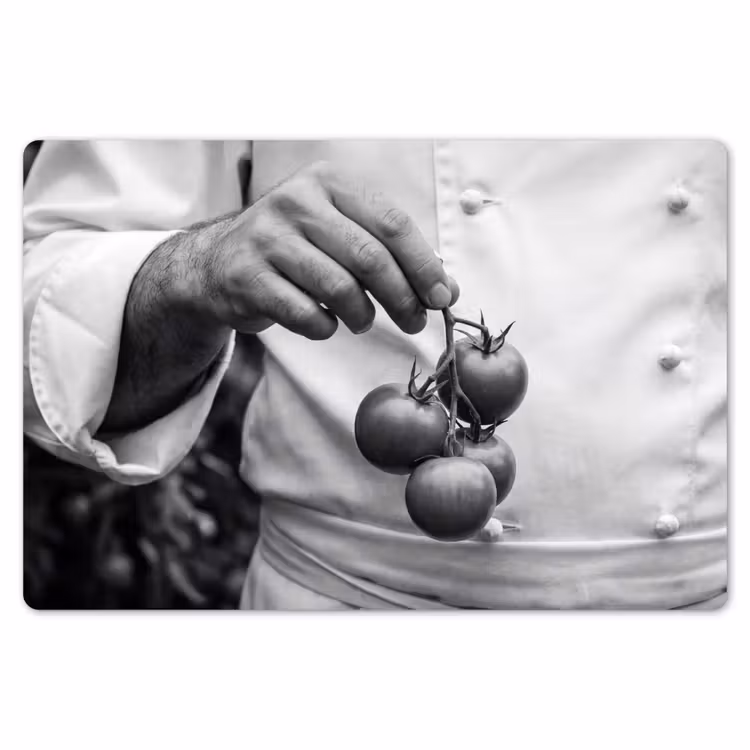 Tomaten - Chef - Zwart - Wit Placemat vinyl groot -zzsfeer1_Kitchenyeah-website