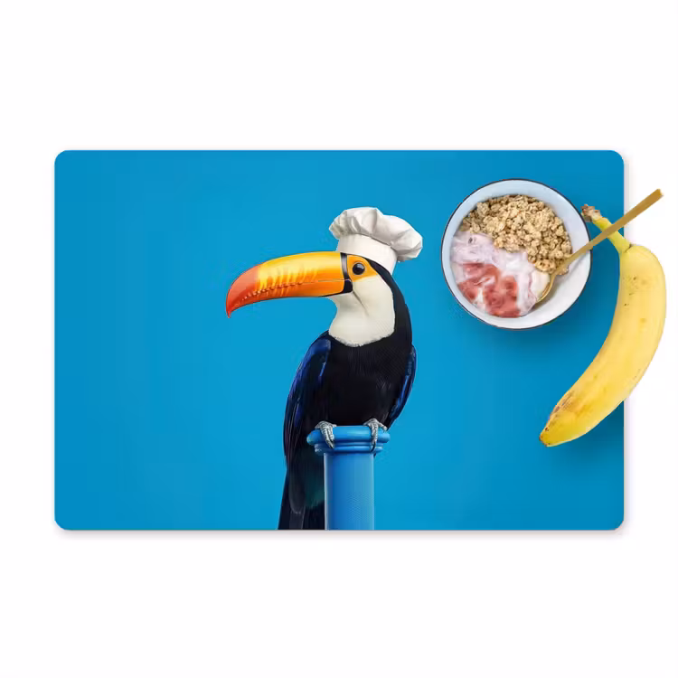 Tucan - Sokkel - Vogel - Koksmuts Placemat vinyl groot -zzzproduct_Kitchenyeah-website
