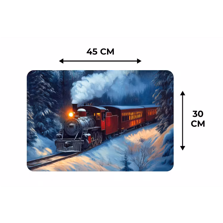 Trein - Kerst - Sneeuw - Kersttrein Placemat vinyl groot -specs