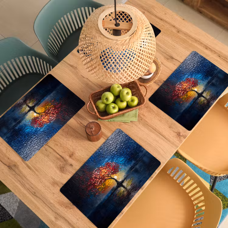 Boom - Blauw - Bladeren - Vakken Placemat vinyl groot -zzsfeer5_Kitchenyeah-website