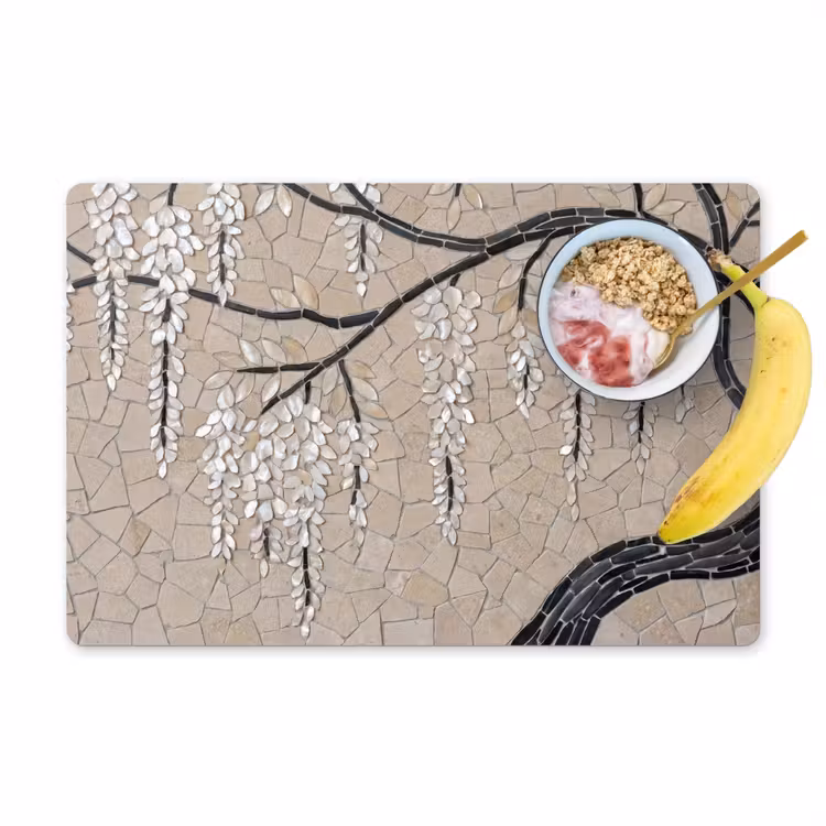 Boom - Bloemen - Mozaïek - Kunst - Wit Placemat vinyl groot -zzzproduct_Kitchenyeah-website