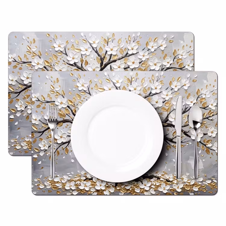 Boom - Bloemen - Natuur - Abstract - Wit Placemat vinyl groot -zzsfeer2_Kitchenyeah-website