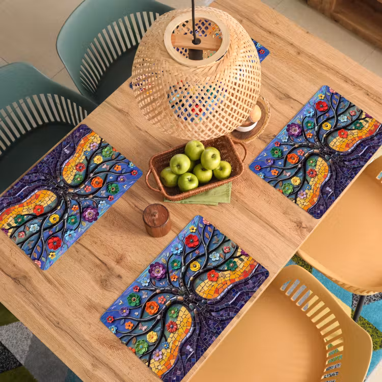 Levensboom - Mozaïek - Bloemen - Kleurrijk - Vrolijk Placemat vinyl groot -zzsfeer5_Kitchenyeah-website
