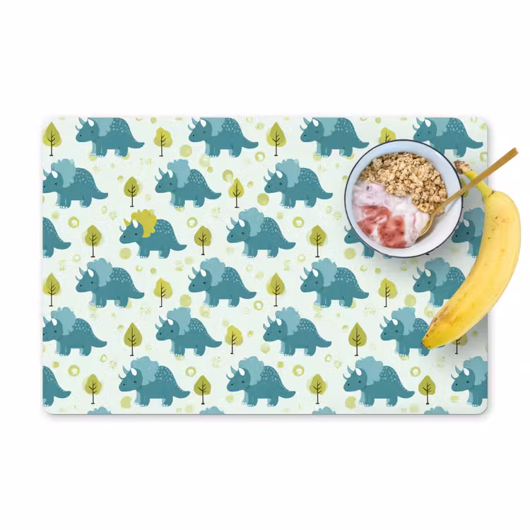 Triceratop - Blauw - Stippen - Boompjes Placemat vinyl groot -zzzproduct_Kitchenyeah-website