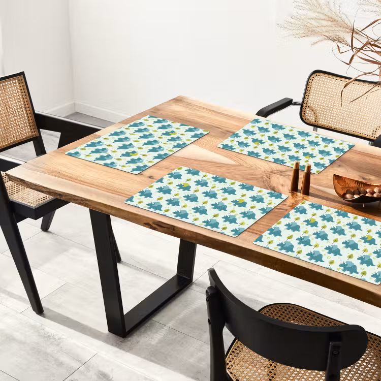 Triceratop - Blauw - Stippen - Boompjes Placemat vinyl groot -zzsfeer4_Kitchenyeah-website