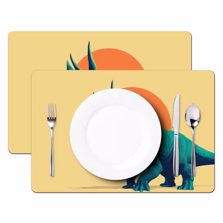 Triceratops - Cirkel - Oranje - Hoorns Placemat vinyl groot -zzsfeer2_Kitchenyeah-website