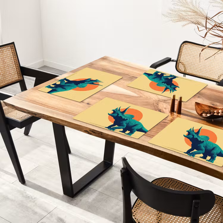 Triceratops - Cirkel - Oranje - Hoorns Placemat vinyl groot -zzsfeer4_Kitchenyeah-website
