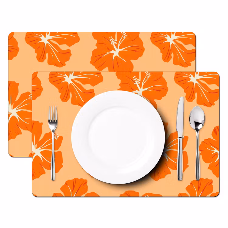 Tropisch - Hibiscus - Oranje Placemat vinyl groot 368 -zzsfeer2_Kitchenyeah-website