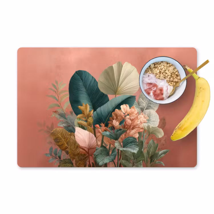 Tropische bladeren - Bloemen - Roze - groen Placemat vinyl groot -zzzproduct_Kitchenyeah-website