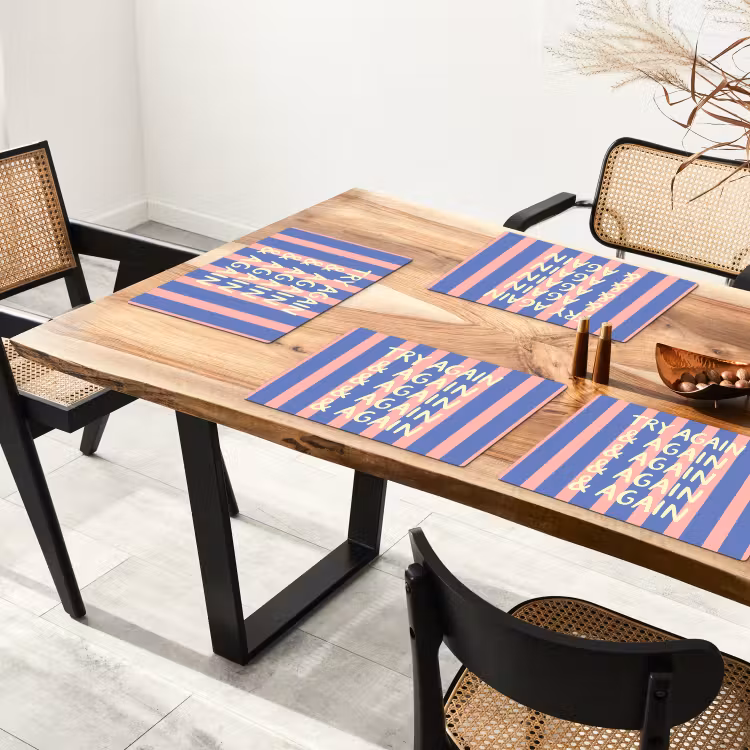 Try again - Strepen - Roze - Verticaal - Blauw Placemat vinyl groot -zzsfeer4_Kitchenyeah-website