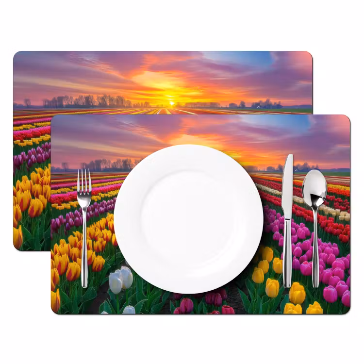 Tulpenveld - Zonsondergang - Kleurrijk Placemat vinyl groot -zzsfeer2_Kitchenyeah-website