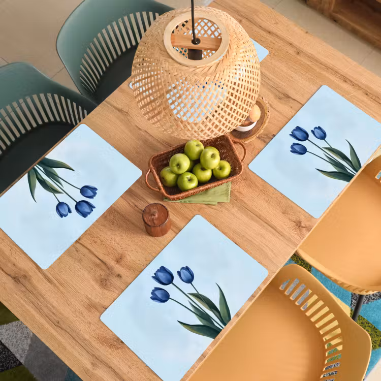 Tulpen - Blauw - Bladeren Placemat vinyl groot -zzsfeer5_Kitchenyeah-website
