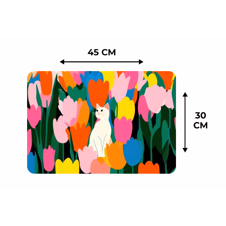 Tulpen - Kat - Kleurrijk Placemat vinyl groot -specs