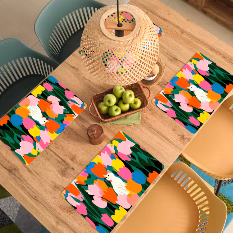 Tulpen - Kat - Kleurrijk Placemat vinyl groot -zzsfeer5_Kitchenyeah-website