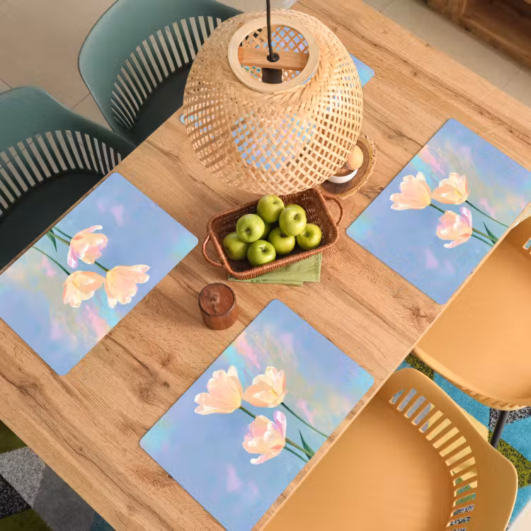 Tulpen - Roze accenten - Blauw Placemat vinyl groot -zzsfeer5_Kitchenyeah-website