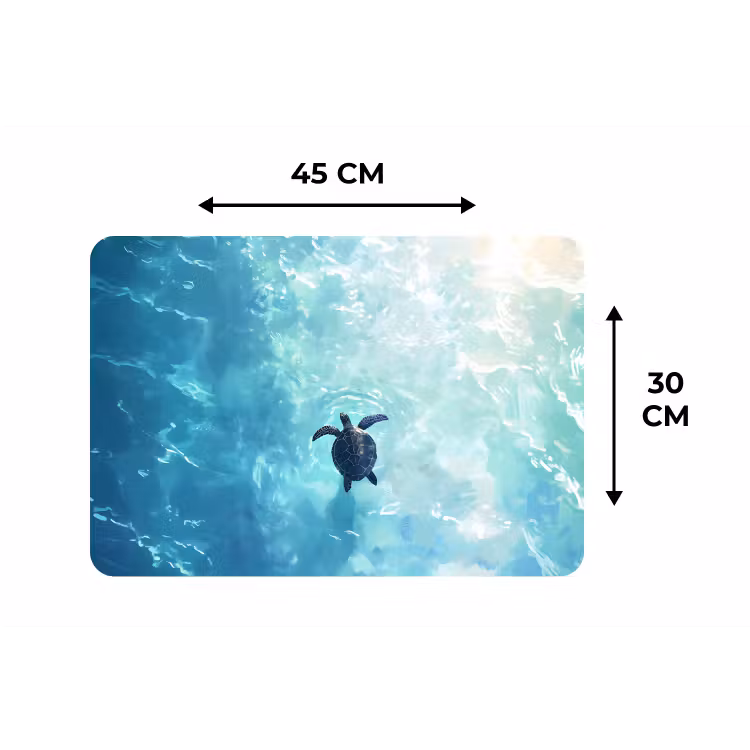 Schildpad - Zee - Blauw - Schittering Placemat vinyl groot -specs