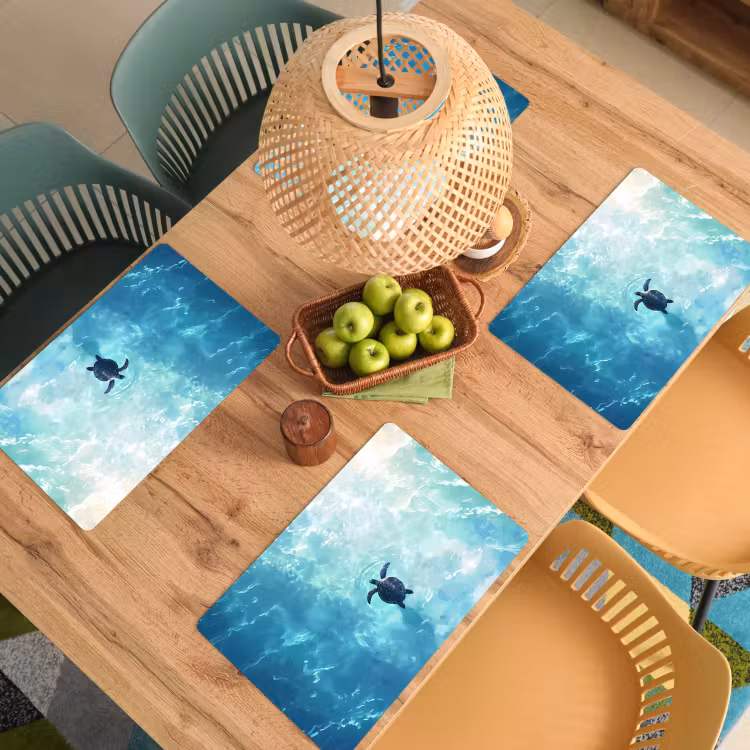 Schildpad - Zee - Blauw - Schittering Placemat vinyl groot -zzsfeer5_Kitchenyeah-website