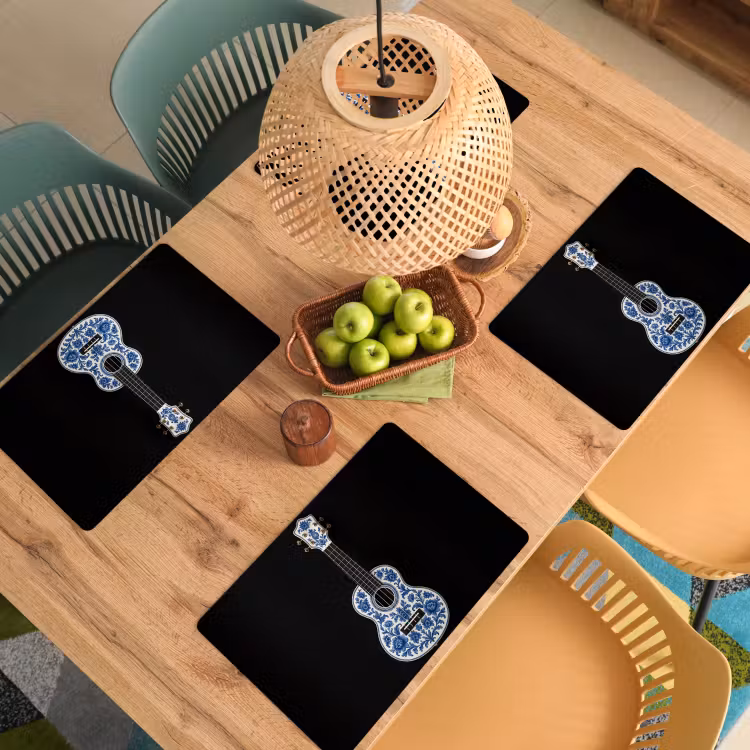 Ukelele - Delfts - Blauw - Muziek Placemat vinyl groot -zzsfeer5_Kitchenyeah-website