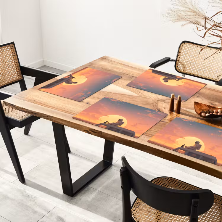 Busje - Kat - Zonsondergang - Oranje Placemat vinyl groot -zzsfeer4_Kitchenyeah-website