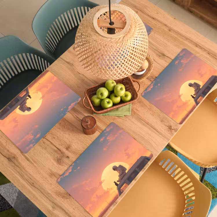 Busje - Kat - Zonsondergang - Oranje Placemat vinyl groot -zzsfeer5_Kitchenyeah-website