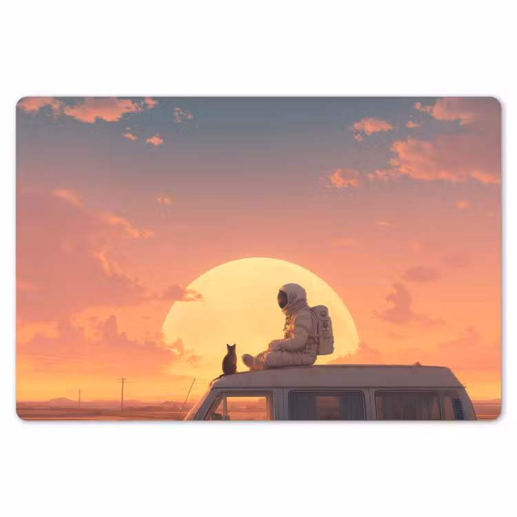Busje - Kat - Zonsondergang - Oranje Placemat vinyl groot -zzsfeer1_Kitchenyeah-website
