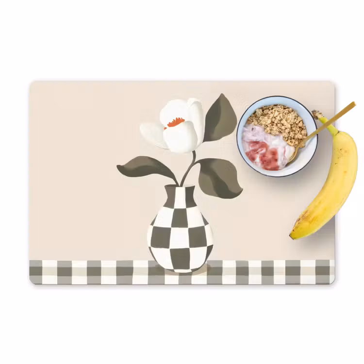 Vaas - Geruit - Groen - Bloem Placemat vinyl groot -zzzproduct_Kitchenyeah-website