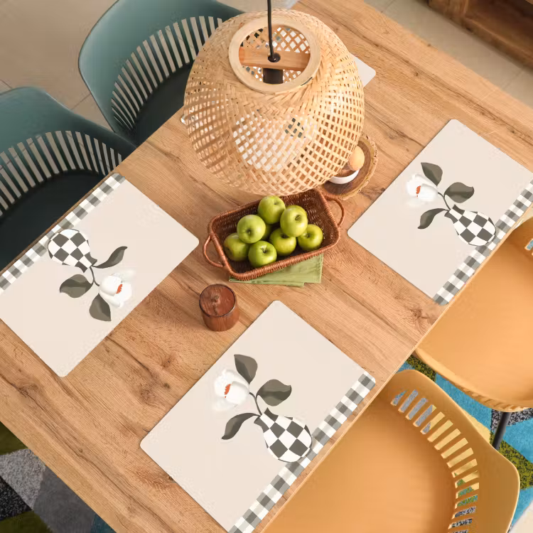 Vaas - Geruit - Groen - Bloem Placemat vinyl groot -zzsfeer5_Kitchenyeah-website