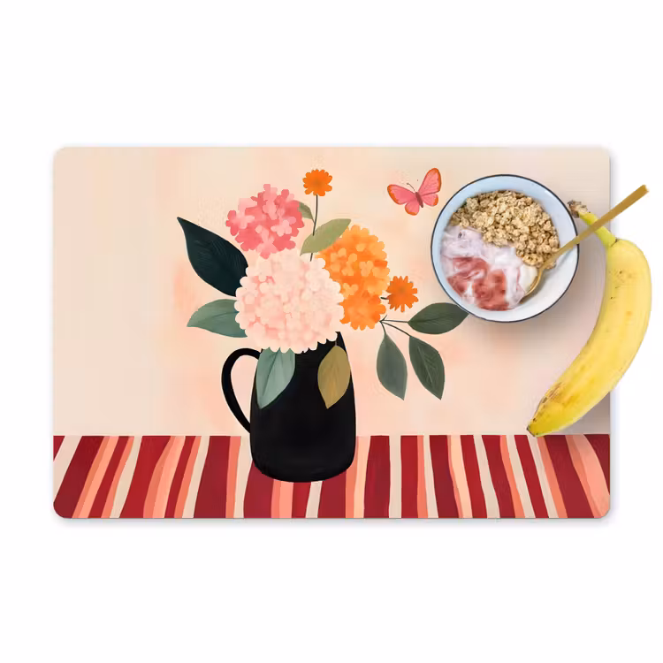 Vaas - Bloemen - Vlinder - Rood Placemat vinyl groot -zzzproduct_Kitchenyeah-website